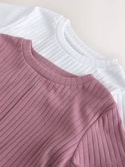 Pink/White Ribbed Wrap Front 2 Pack T-Shirt (3-16yrs) - Image 11 of 11