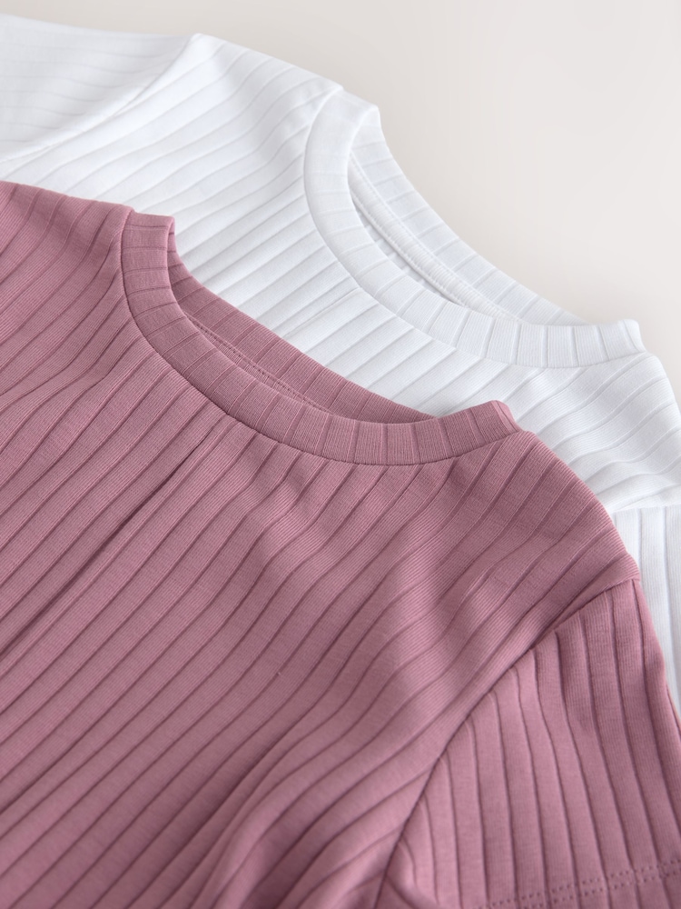 Pink/White Ribbed Wrap Front 2 Pack T-Shirt (3-16yrs) - Image 11 of 11