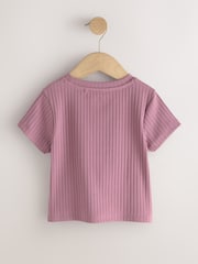 Pink/White Ribbed Wrap Front 2 Pack T-Shirt (3-16yrs) - Image 8 of 11