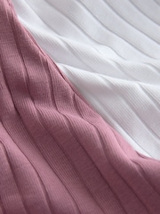 Pink/White Ribbed Wrap Front 2 Pack T-Shirt (3-16yrs) - Image 9 of 11
