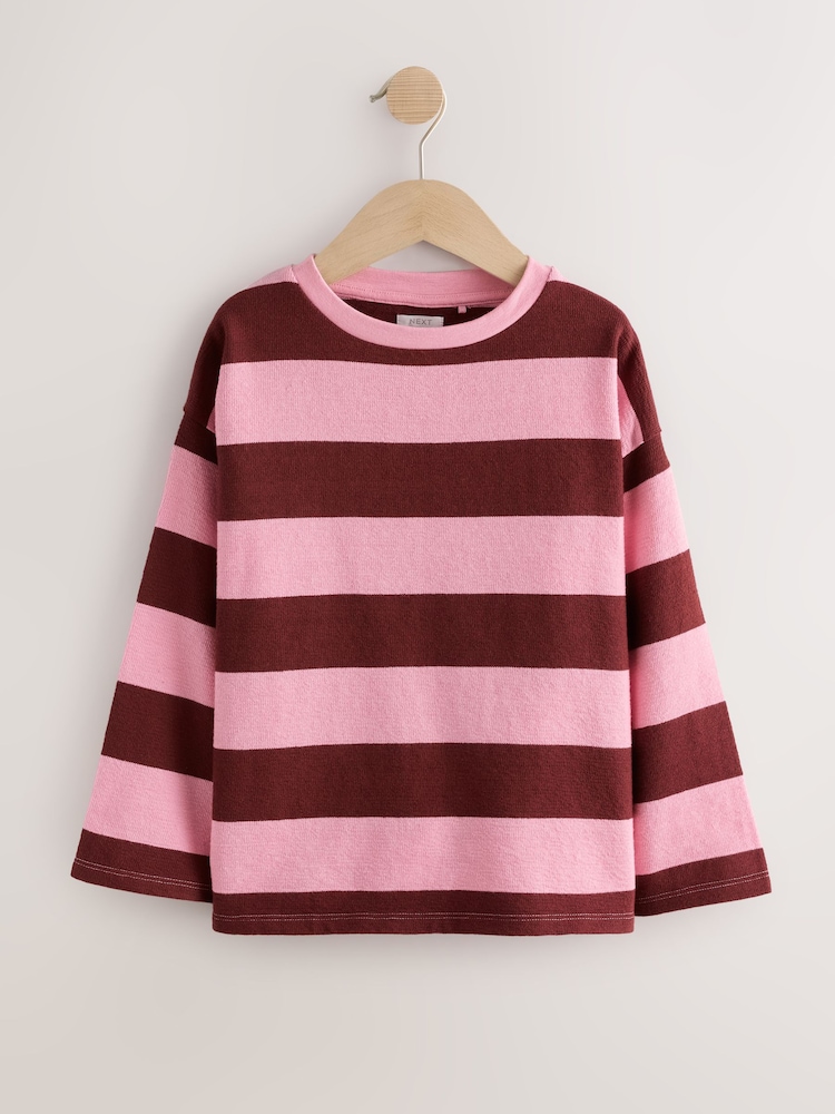 Pink/Brown Stripe Long Sleeve Textured Tops 2 Pack (3-16yrs) - Image 2 of 6 Pink/Brown Stripe Long Sleeve Textured Tops 2 Pack (3-16yrs) - Image 2 of 6