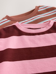 Pink/Brown Stripe Long Sleeve Textured Tops 2 Pack (3-16yrs) - Image 6 of 6