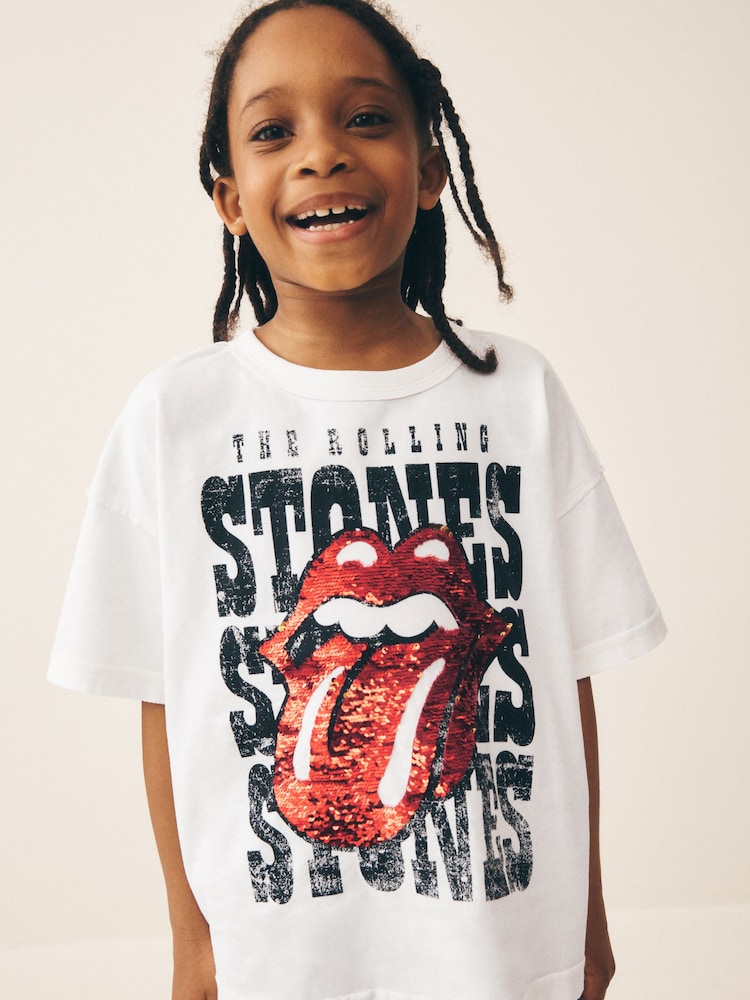 Ecru Sequin Rolling Stones Oversized T-Shirt (3-16yrs) - Image 1 of 9 Ecru Sequin Rolling Stones Oversized T-Shirt (3-16yrs) - Image 1 of 9