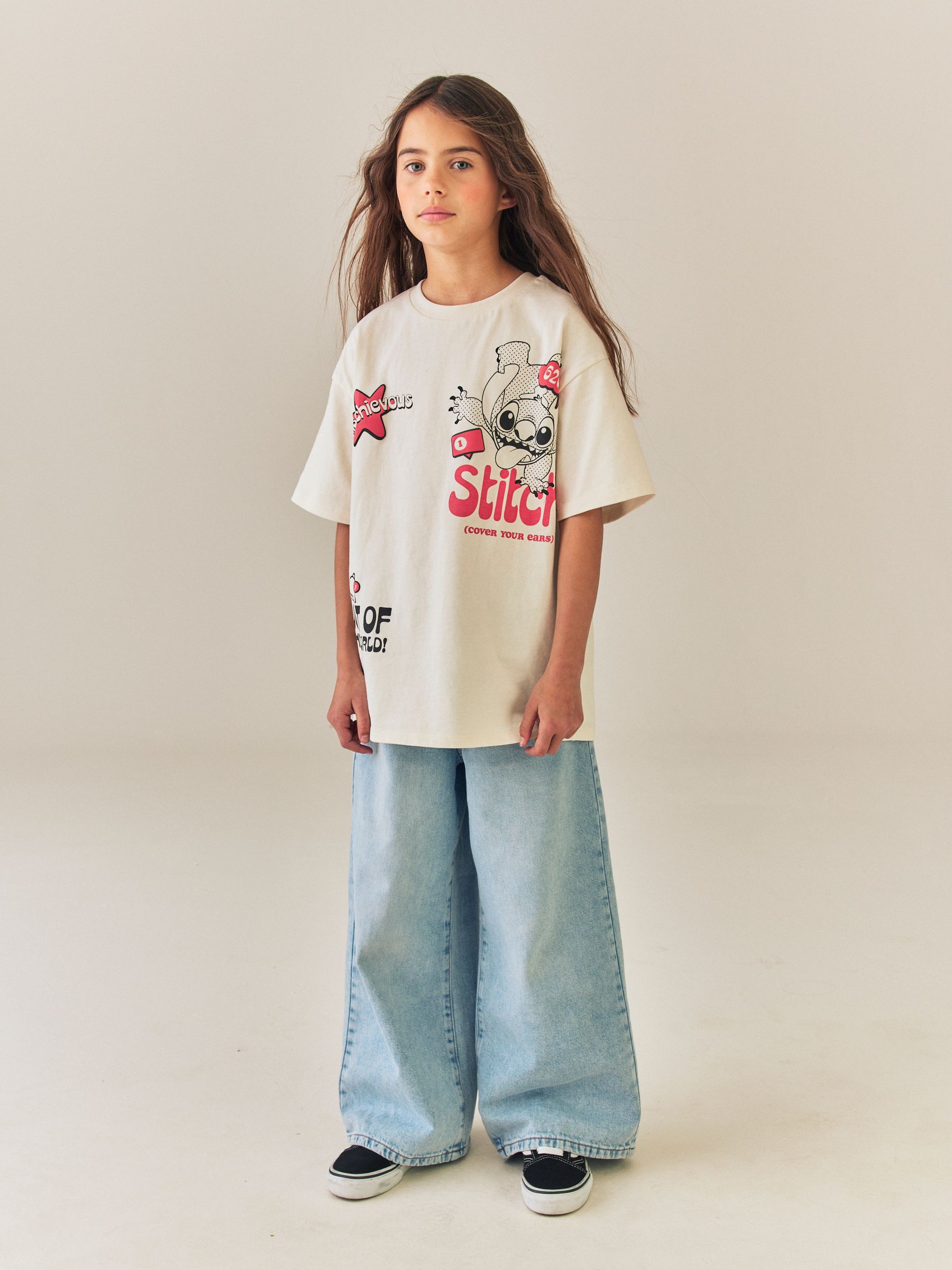 Cream Disney Stitch Oversized Graphic T-Shirt (3-16yrs)