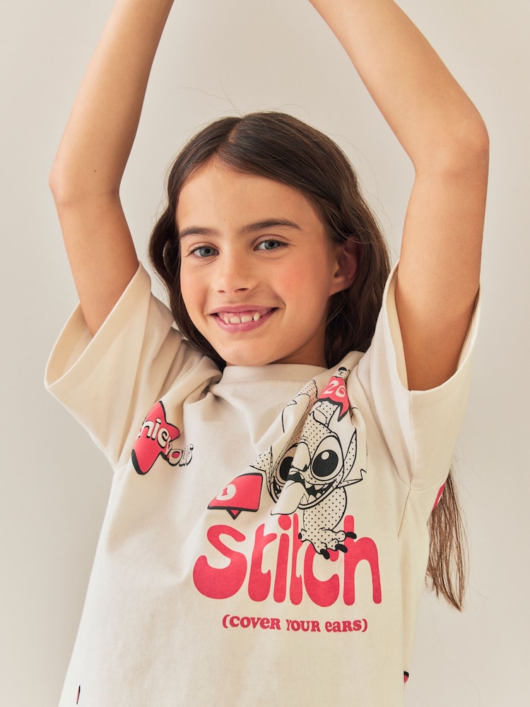 Cream Disney Stitch Oversized Graphic T-Shirt (3-16yrs) - Image 2 of 8
