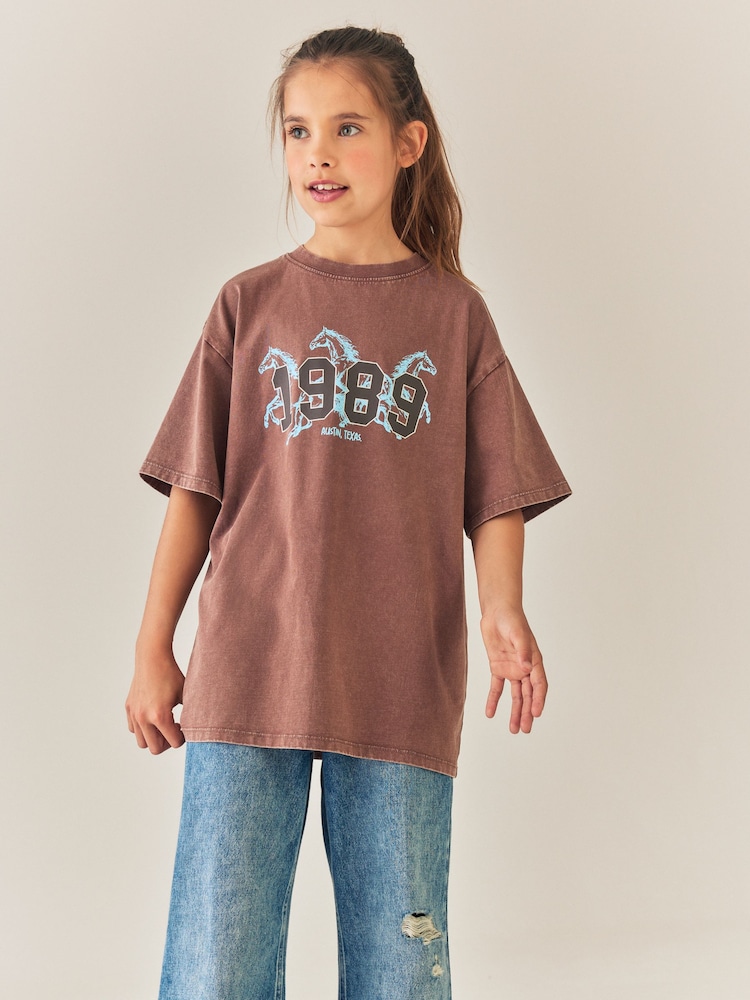 Brown Horse Oversized Graphic T-Shirt (3-16yrs) - Image 2 of 5