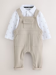 Baker by Ted Baker Stone Textured Dungaree and All Over Print Polo Shirt Set - Image 1 of 9