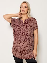 Yours Curve Red Abstract Notch Neck Top - Image 1 of 5