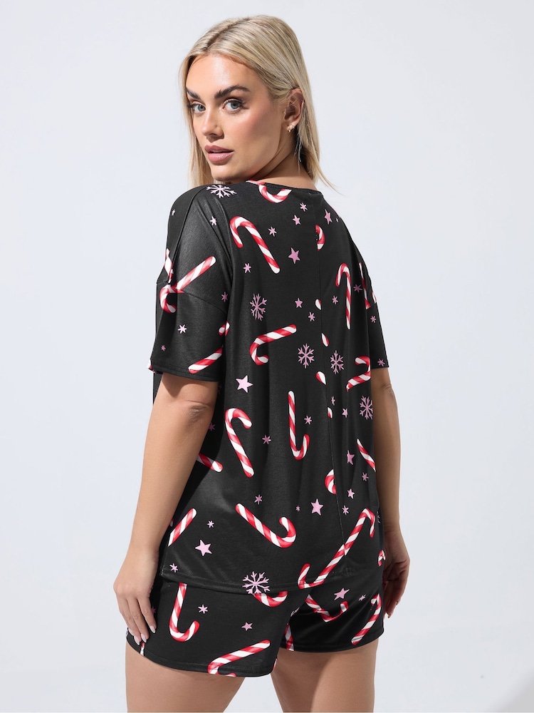 Yours Curve Black Limited Candy Cane Christmas Pyjamas - Image 2 of 5 Yours Curve Black Limited Candy Cane Christmas Pyjamas - Image 2 of 5