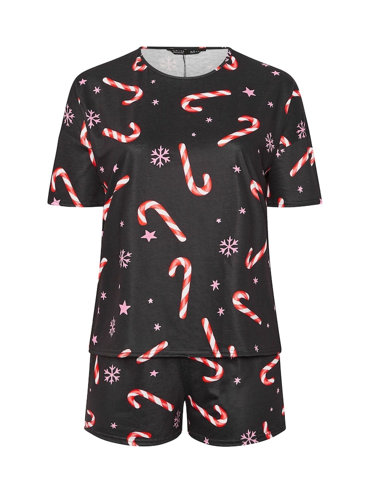 Yours Curve Black Limited Candy Cane Christmas Pyjamas - Image 5 of 5 Yours Curve Black Limited Candy Cane Christmas Pyjamas - Image 5 of 5