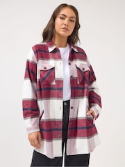 Yours Curve Red Check Shacket - Image 1 of 5