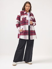 Yours Curve Red Check Shacket - Image 2 of 5