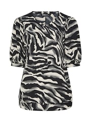 Yours Curve Black Animal Balloon Sleeve Top - Image 5 of 5