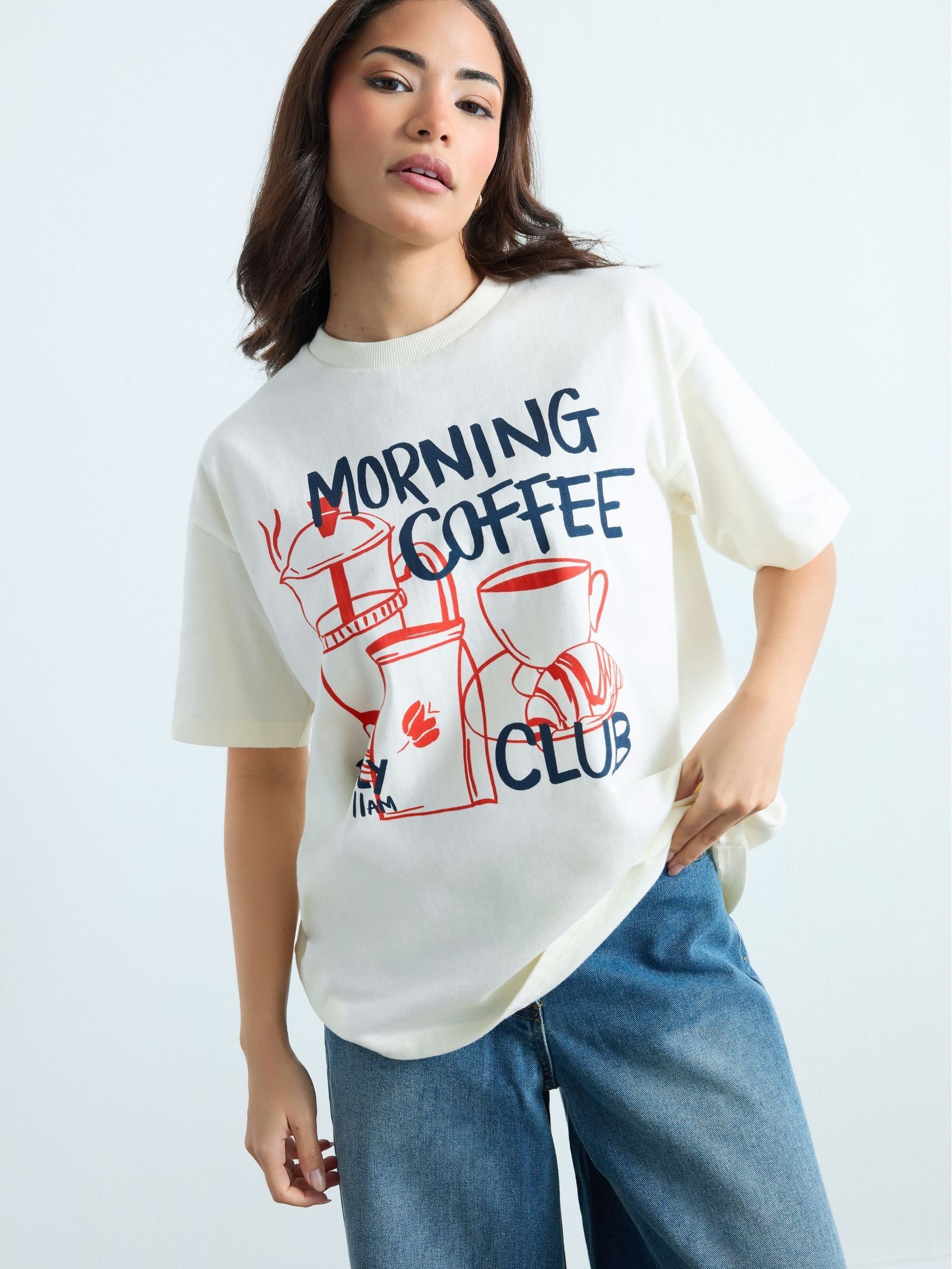 Buy PixieGirl Petite Natural Coffee Club Oversized T-Shirt from Buy PixieGirl Petite Natural Coffee Club Oversized T-Shirt from