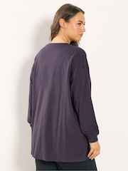 Yours Curve Purple Long Sleeve Ribbed Cuff Placement T-Shirt - Image 3 of 5