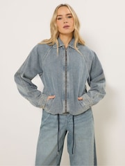 Long Tall Sally Denim Collar Bomber Jacket - Bilde 1 av 6