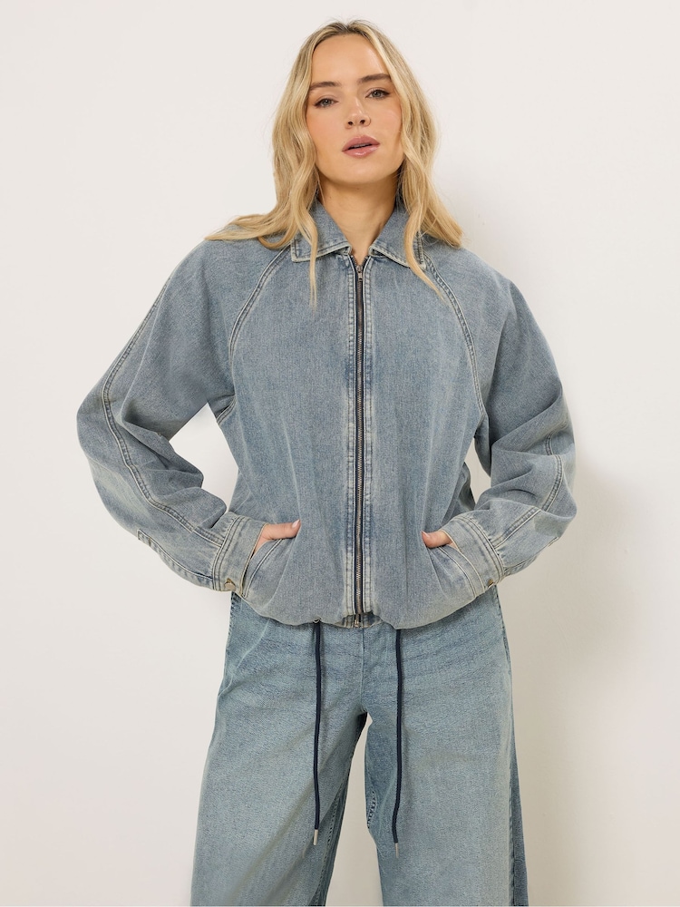 Long Tall Sally Denim Collar Bomber Jacket - Bilde 1 av 6