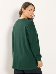 Yours Curve Green Long Sleeve Ribbed Cuff Placement T-Shirt - Image 3 of 5