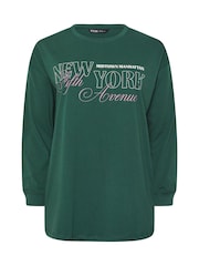 Yours Curve Green Long Sleeve Ribbed Cuff Placement T-Shirt - Image 5 of 5