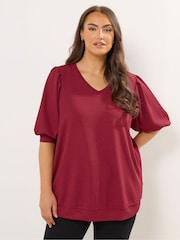 Yours Curve Red Textured V-Neck Top - Image 1 of 5