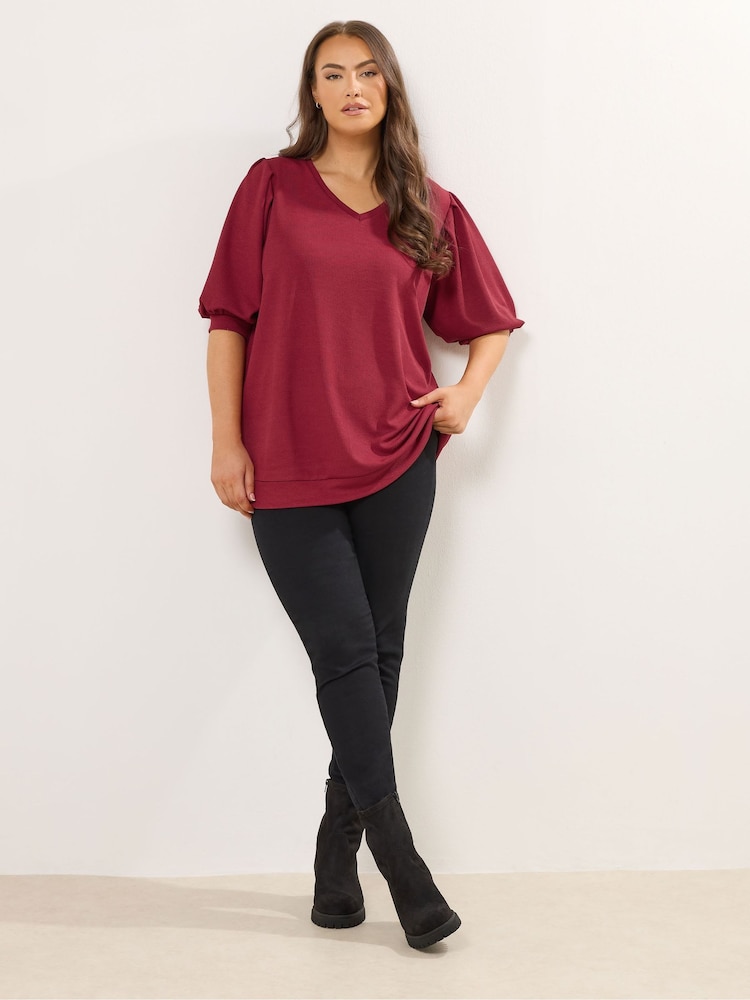 Yours Curve Red Textured V-Neck Top - Image 2 of 5 Yours Curve Red Textured V-Neck Top - Image 2 of 5