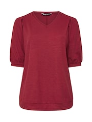 Yours Curve Red Textured V-Neck Top - Image 5 of 5