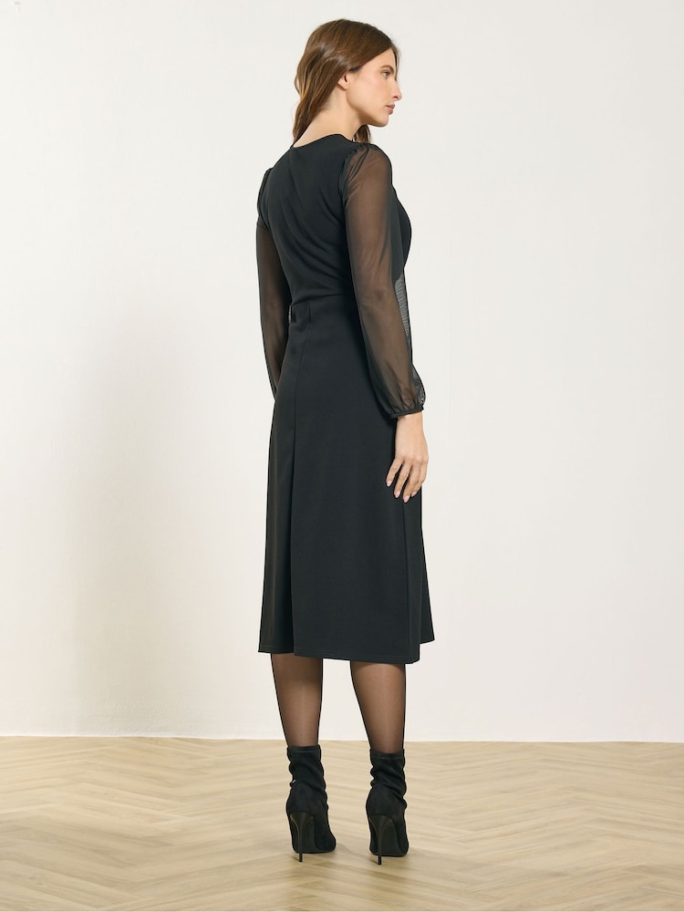 Womens M&Co Black Mesh Sleeve Empire Midi Dress US 14
