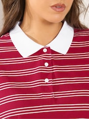 Yours Curve Red Rugby Collar Long Sleeve Stripe Top - Image 3 of 6