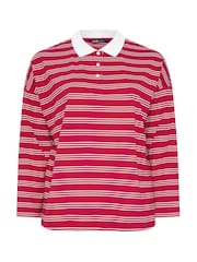 Yours Curve Red Rugby Collar Long Sleeve Stripe Top - Image 6 of 6