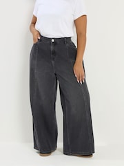 Yours Curve Black Rigid Plazzo Front Seam Jeans - Image 1 of 6