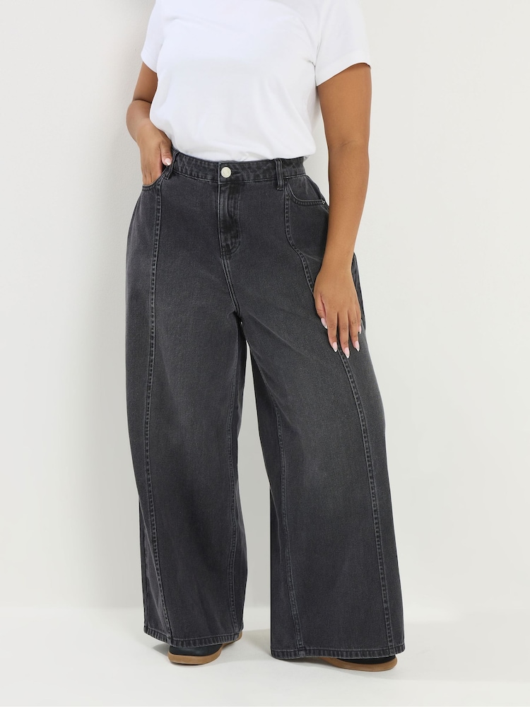 Yours Curve Black Rigid Plazzo Front Seam Jeans - Image 1 of 6