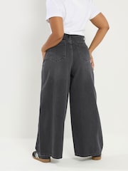 Yours Curve Black Rigid Plazzo Front Seam Jeans - Image 2 of 6