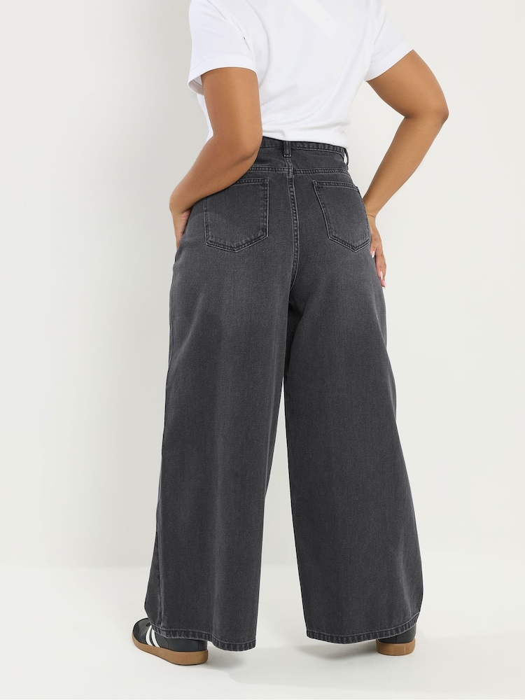 Yours Curve Black Rigid Plazzo Front Seam Jeans - Image 2 of 6
