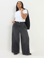 Yours Curve Black Rigid Plazzo Front Seam Jeans - Image 3 of 6