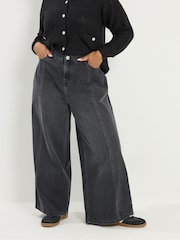 Yours Curve Black Rigid Plazzo Front Seam Jeans - Image 4 of 6