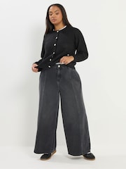 Yours Curve Black Rigid Plazzo Front Seam Jeans - Image 5 of 6