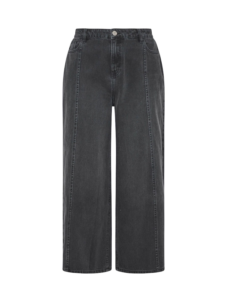 Yours Curve Black Rigid Plazzo Front Seam Jeans - Image 6 of 6