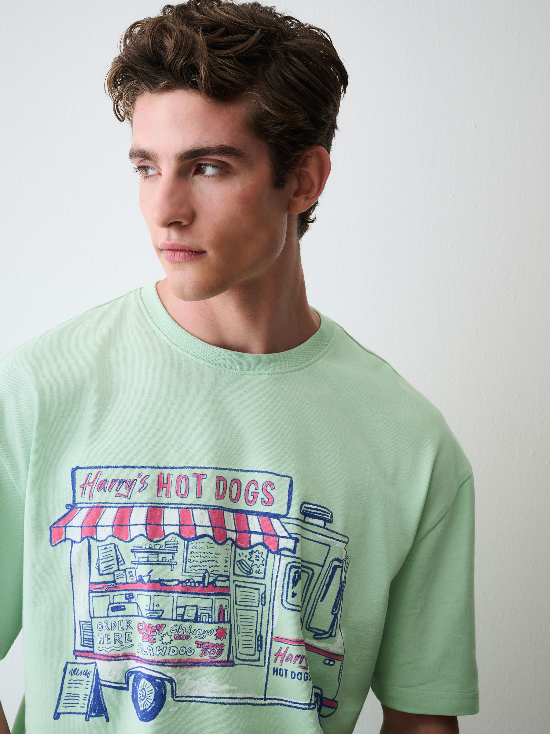 Buy Mint Green Relaxed Fit Graphic Print Heavy Weight T-Shirt from
