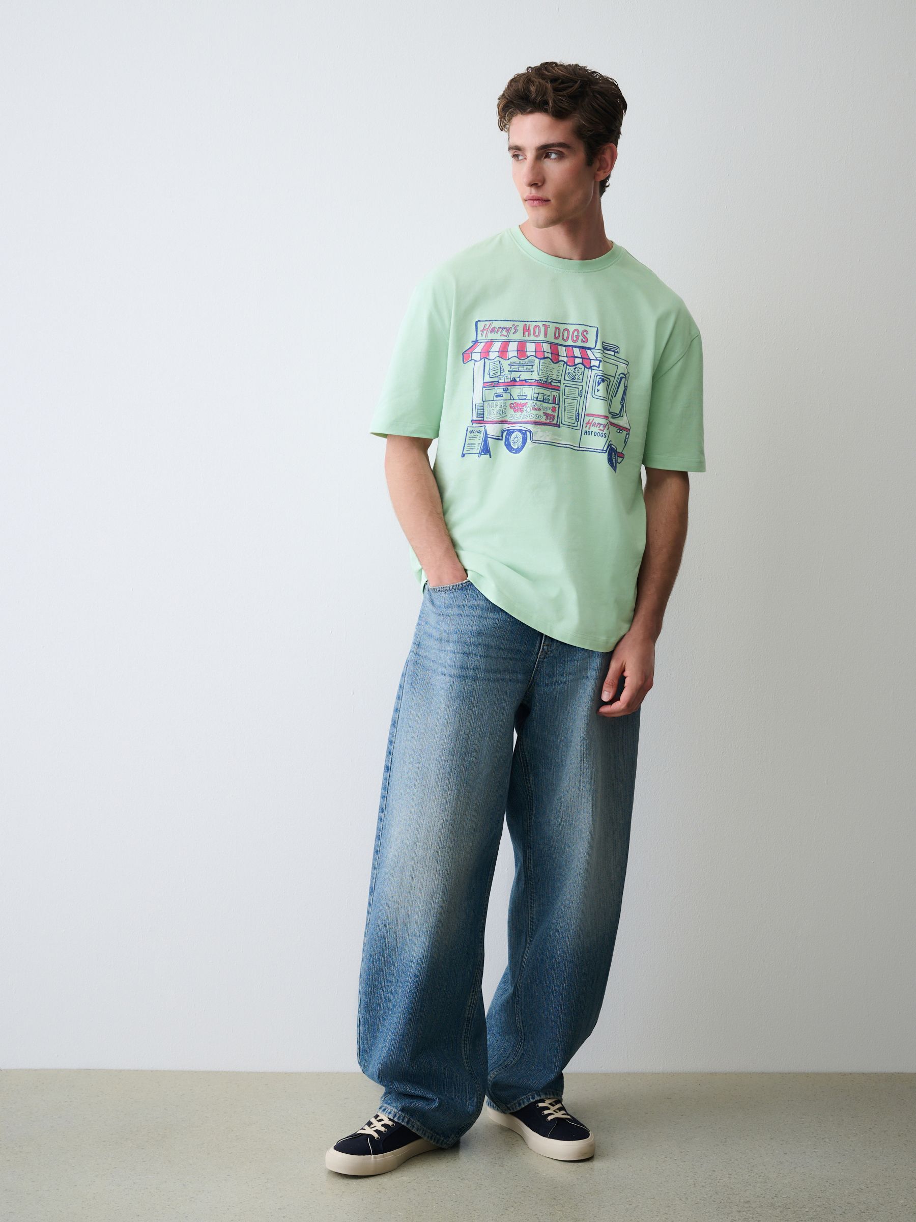 Buy Mint Green Relaxed Fit Graphic Print Heavy Weight T-Shirt from