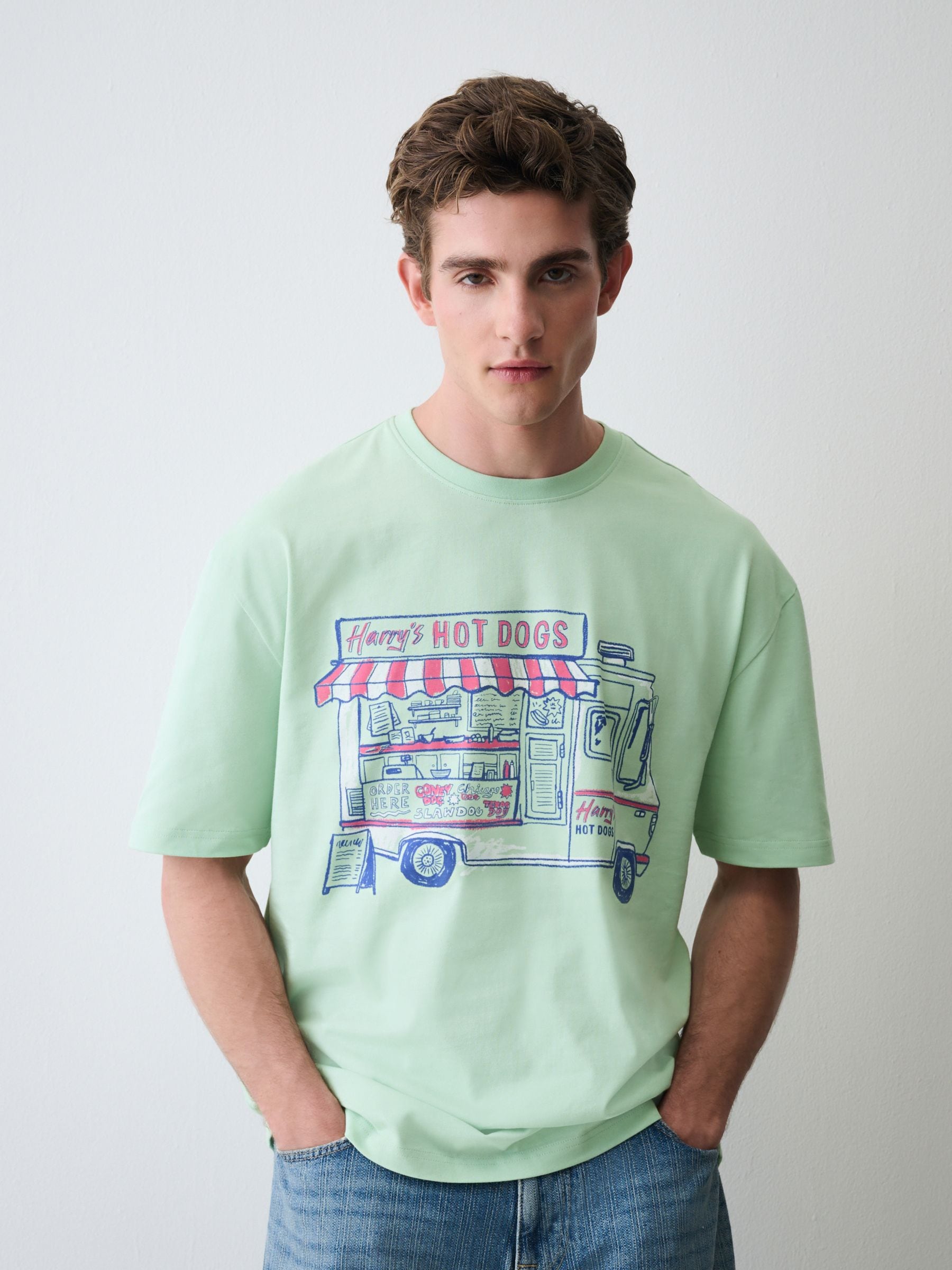 Buy Mint Green Relaxed Fit Graphic Print Heavy Weight T-Shirt from