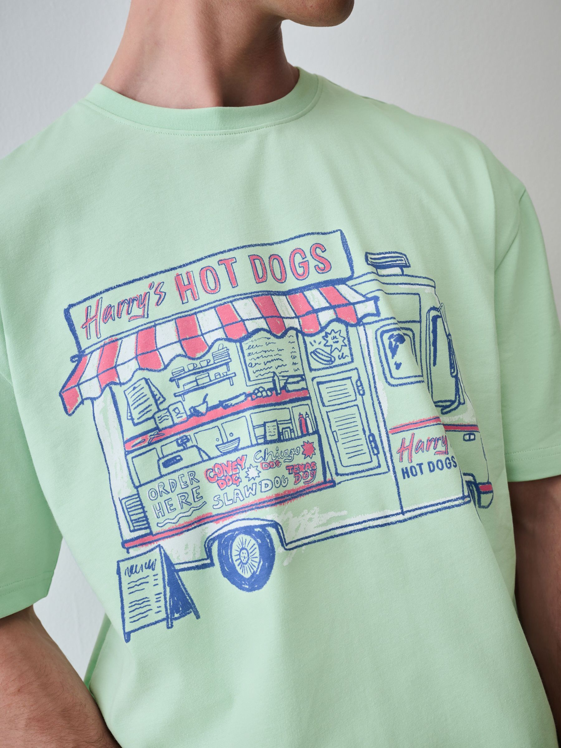 Buy Mint Green Relaxed Fit Graphic Print Heavy Weight T-Shirt from