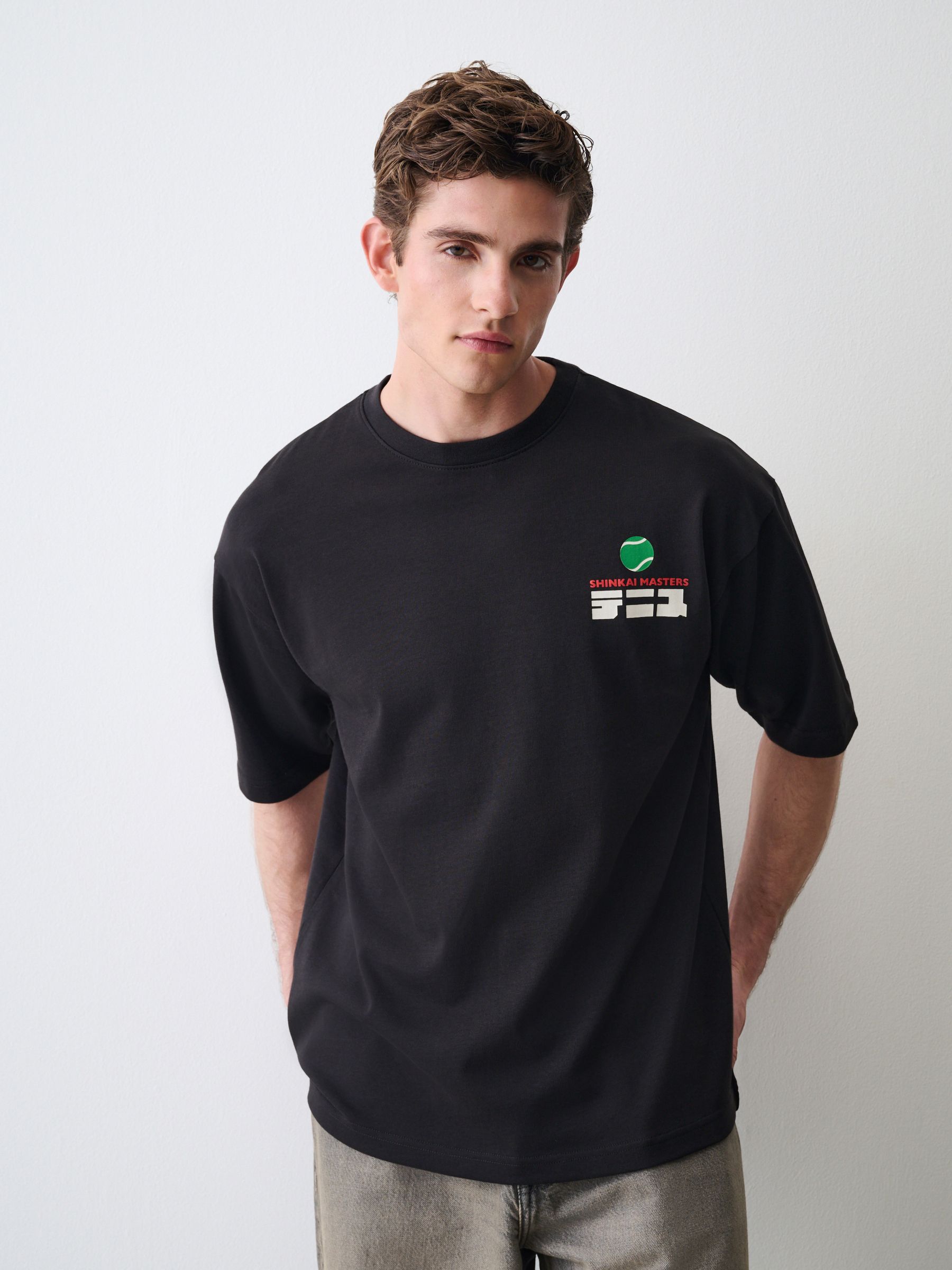 Buy Black Japan Tennis Relaxed Fit Graphic Print Heavy Weight T