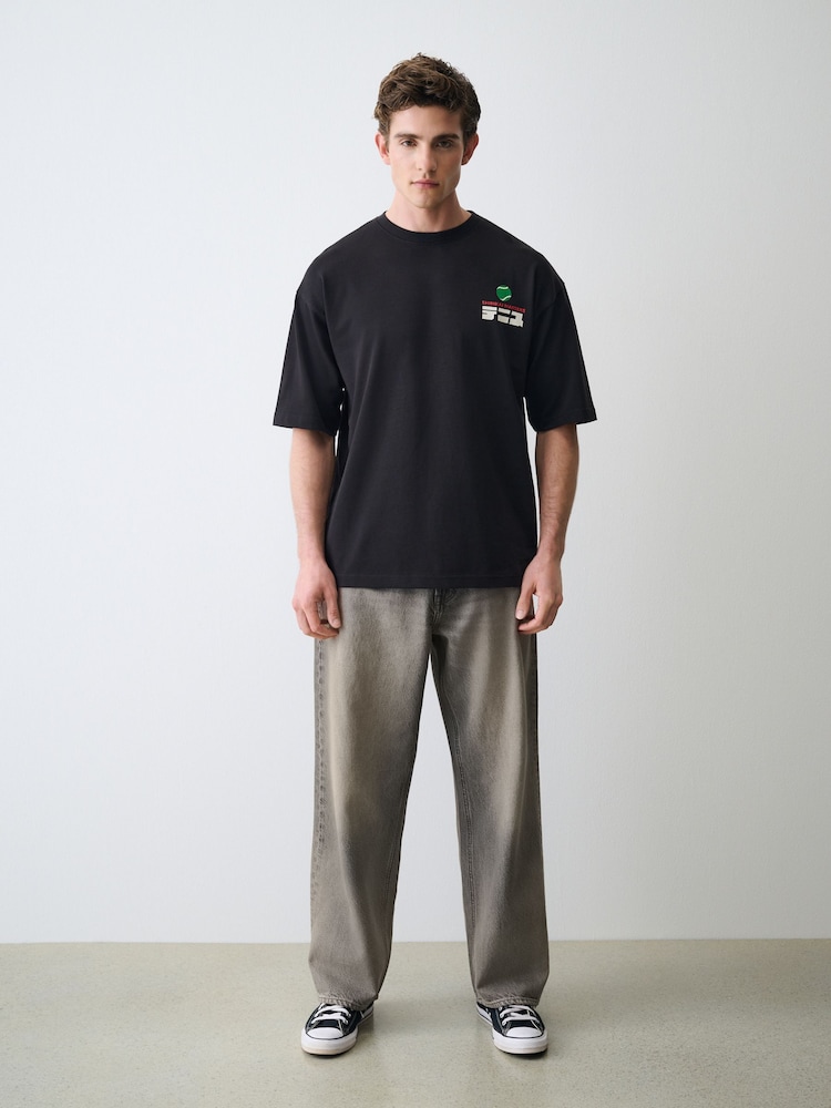 Black Japan Tennis Relaxed Fit Graphic Print Heavy Weight T-Shirt - Image 2 of 10 Black Japan Tennis Relaxed Fit Graphic Print Heavy Weight T-Shirt - Image 2 of 10