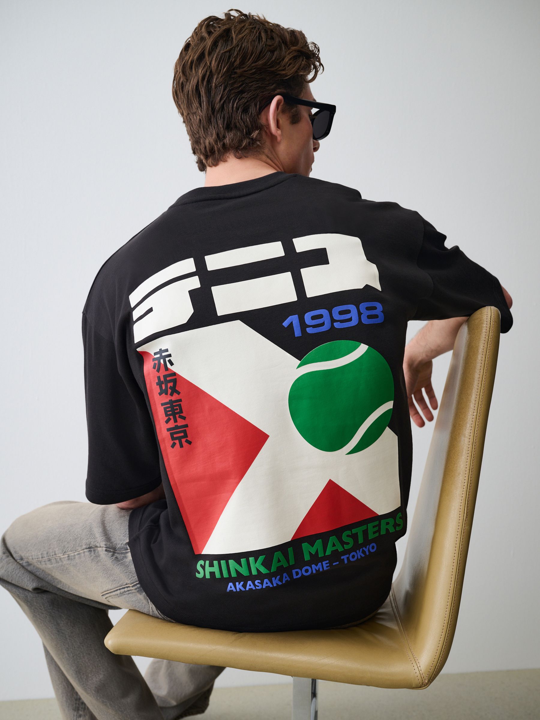 Buy Black Japan Tennis Relaxed Fit Graphic Print Heavy Weight T