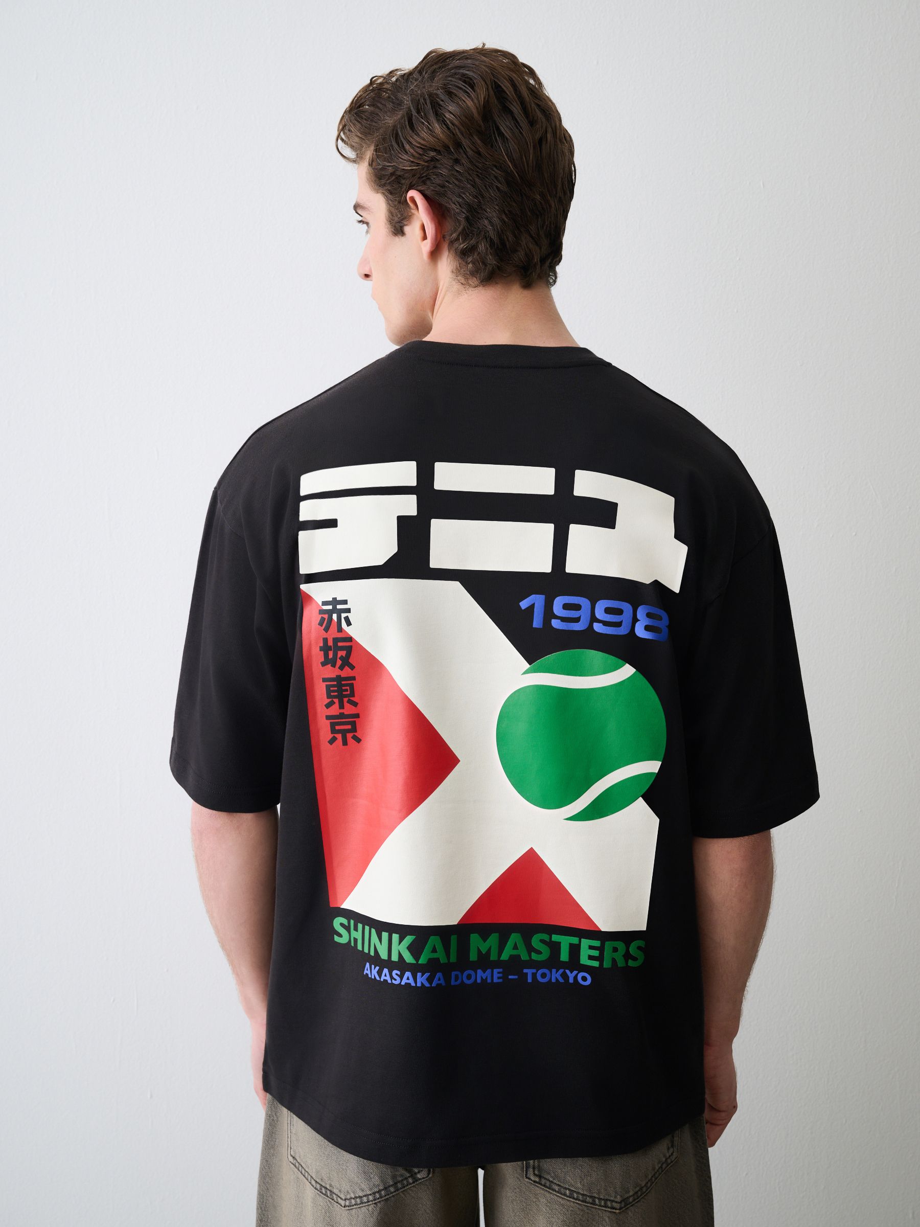 Buy Black Japan Tennis Relaxed Fit Graphic Print Heavy Weight T