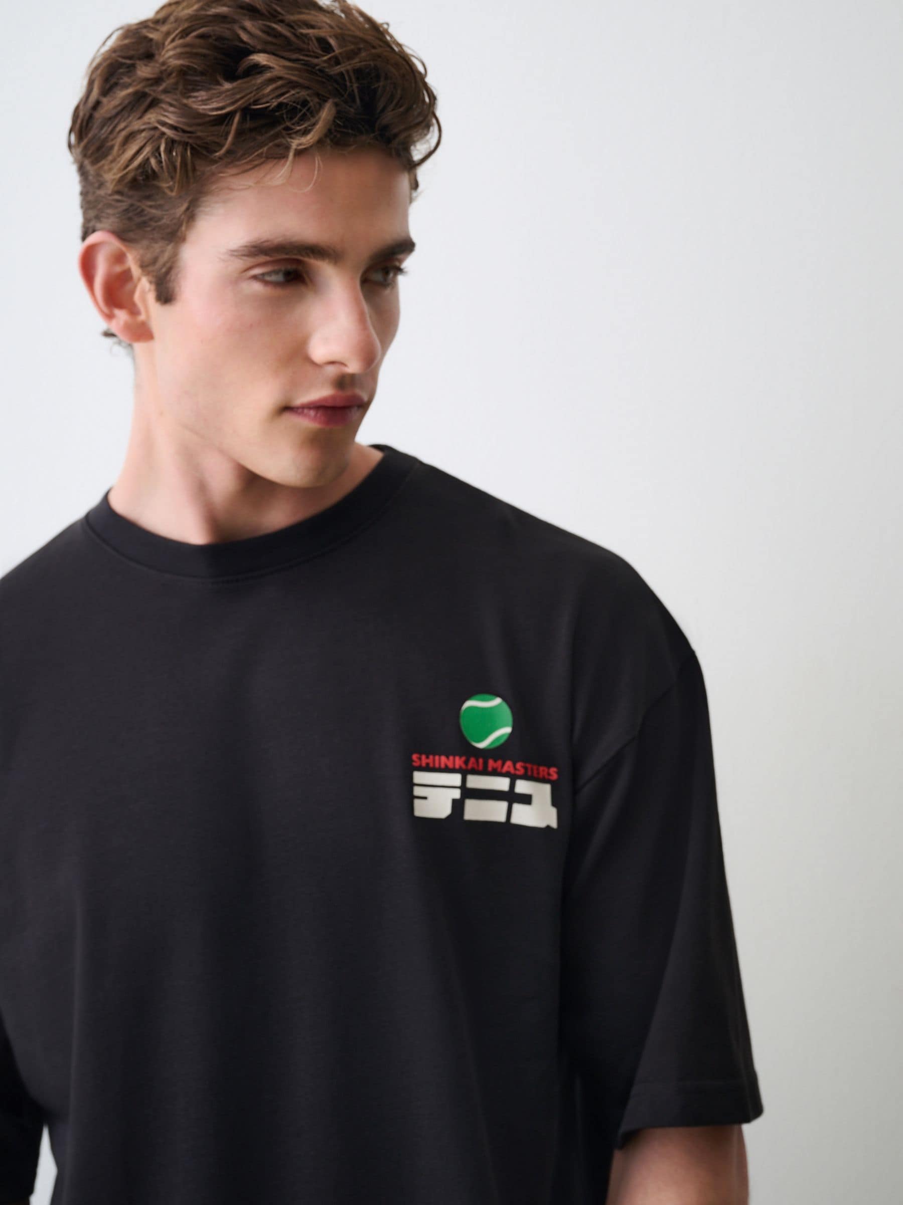 Buy Black Japan Tennis Relaxed Fit Graphic Print Heavy Weight T