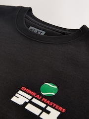Black Japan Tennis Relaxed Fit Graphic Print Heavy Weight T-Shirt - Image 9 of 10
