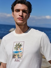 White Palm Tree Regular Fit Graphic Print Slub T-Shirt - Image 1 of 8