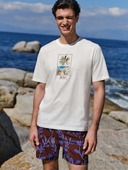 White Palm Tree Regular Fit Graphic Print Slub T-Shirt - Image 4 of 8