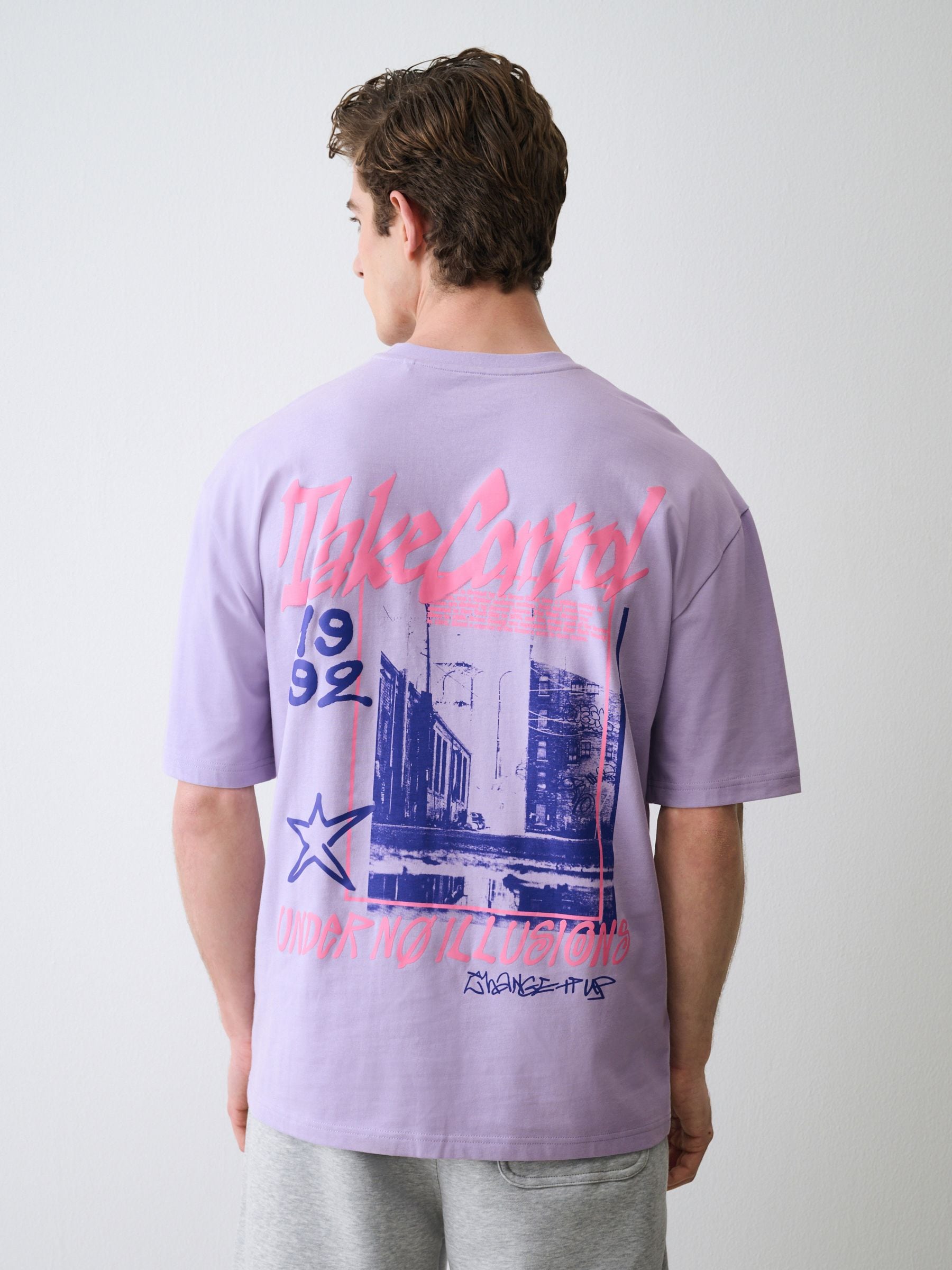 Buy Lilac Purple Relaxed Fit Graphic Print Heavy Weight T-Shirt